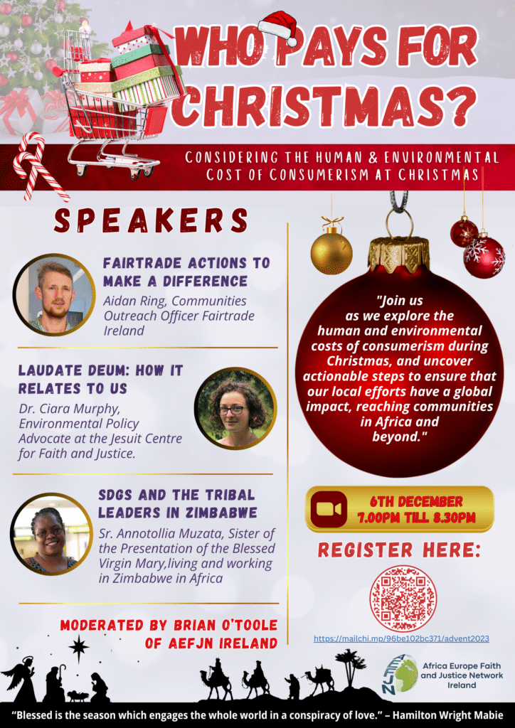Who pays for Christmas Advent webinar 6 December 2023 AEFJN 2023 ADVENT webinar A4 poster